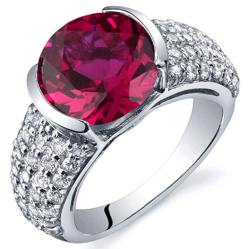 wedding rings for couples -Sterling Silver 5 ct Created Ruby Birthstone Ring