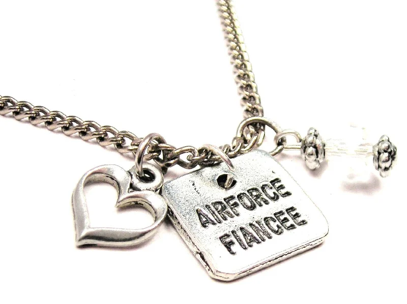 trendy long necklaces for women -Airforce Fiancée Necklace with Small Heart