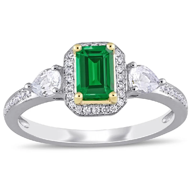 promise rings for women -Miadora 2-Tone 14k Gold Emerald White Sapphire and 1/8ct TDW Diamond 3-Stone Ring