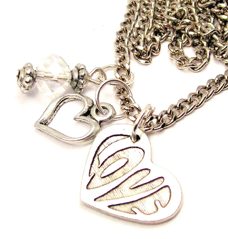 trendy pendant necklaces for women -Wacky Love Heart Necklace with Small Heart