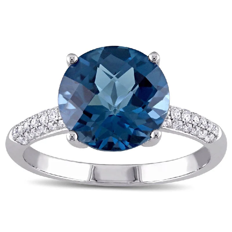 personalized rings for women -Miadora Signature Collection 14k White Gold London Blue Topaz and 1/5ct TDW Diamond Cocktail Ring