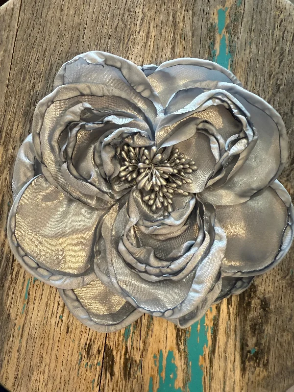 Grey Satin Flower Brooch