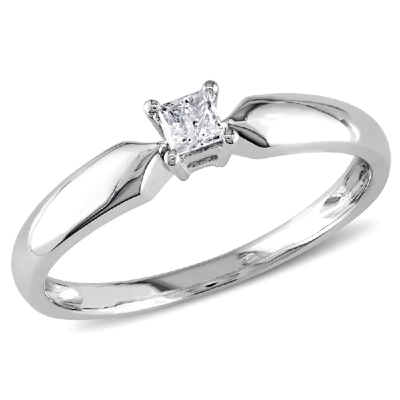 diamond wedding rings for women -Miadora 10k White Gold 1/10ct TDW Princess-cut Diamond Solitaire Promise Ring