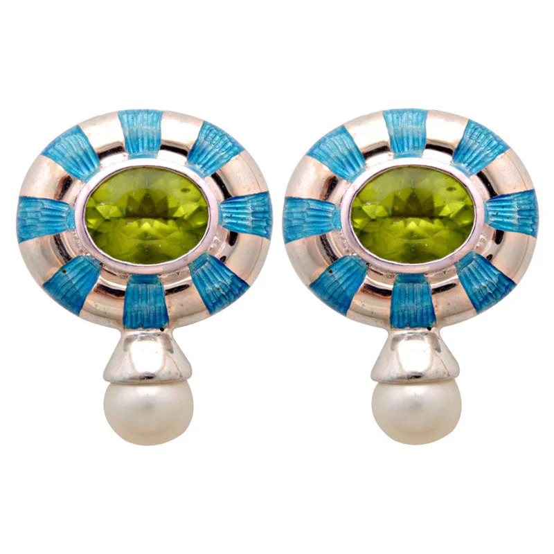 big hoop earrings for women -Earrings-Peridot and Fresh Water Pearl (Enamel)