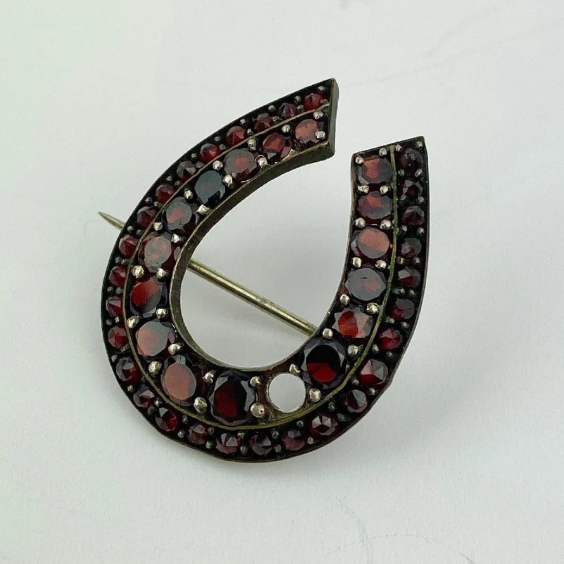 Estate Collection Brooch -Horseshoe Pin w/Garnets