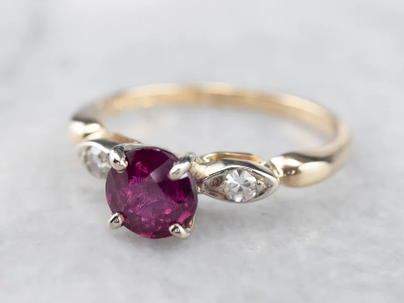 simple wedding rings for women -Pink Sapphire and Diamond Two Tone Gold Ring