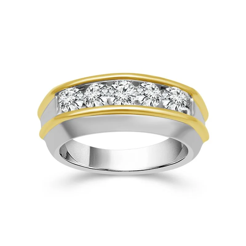 statement rings for women -14k Two Tone Gold 0.50ctw Five Diamond Band