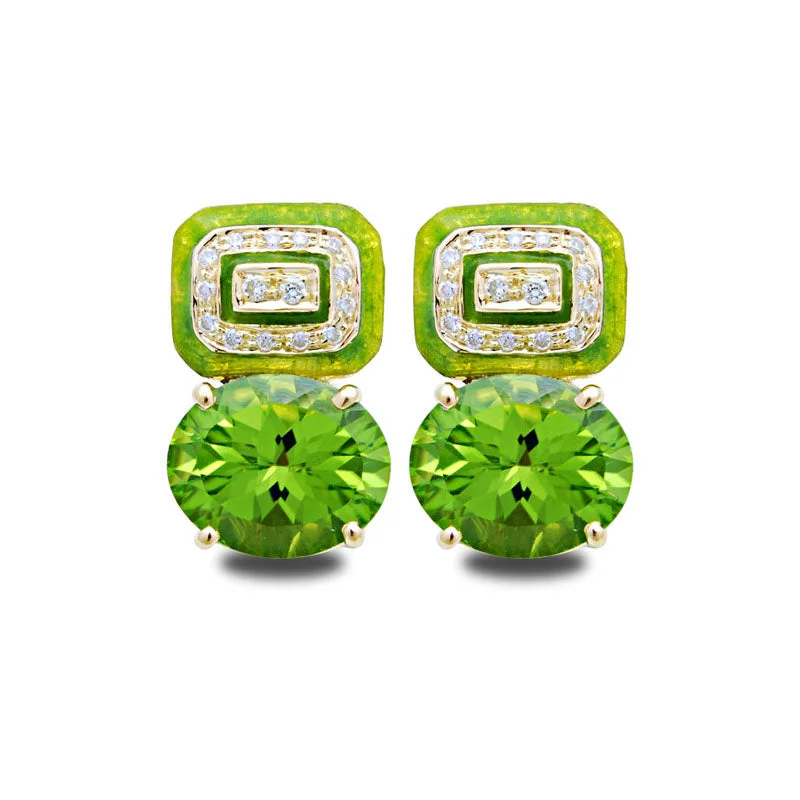 clip-on earrings for women -Earrings-Peridot and Diamond (Enamel)