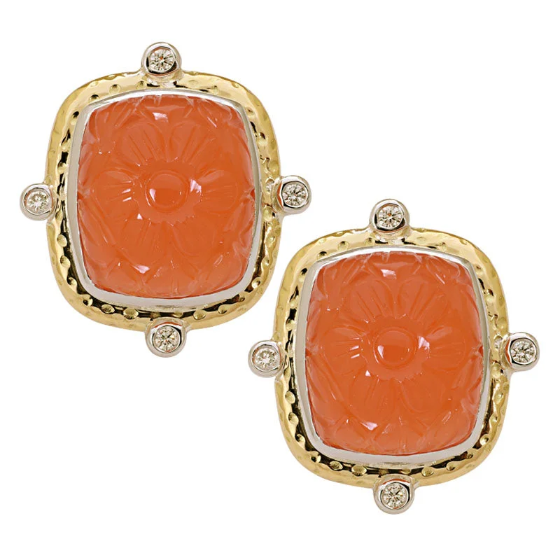 unique stud earrings for women -Earrings-Cornelian and Diamond