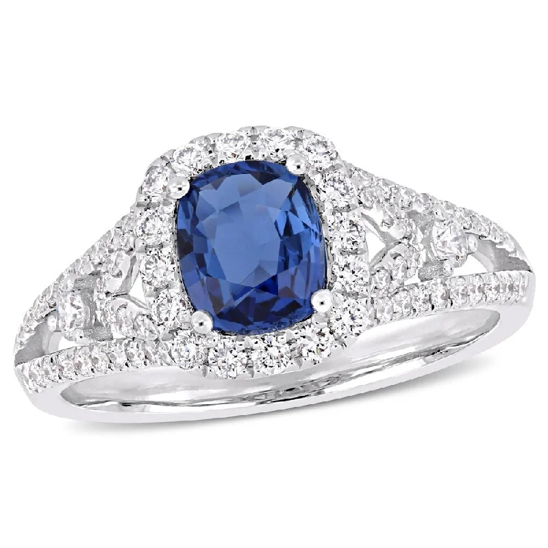 unique diamond rings for women -Miadora 14k White Gold Blue Sapphire and 5/8ct TDW Diamond Halo Ring