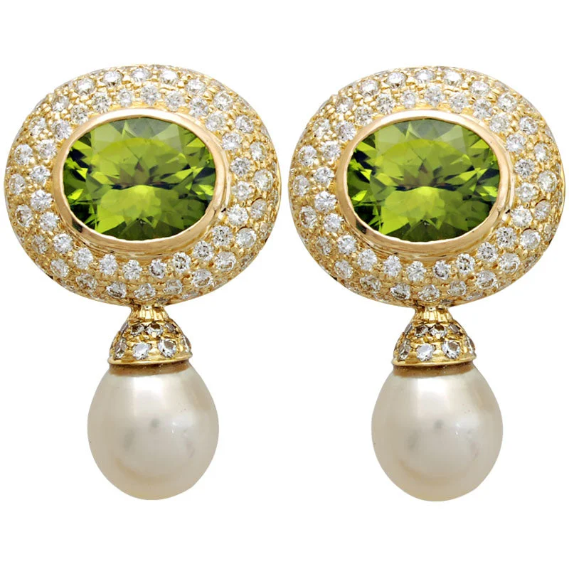 drop earrings for women -Earrings-Peridot, Pearl and Diamond