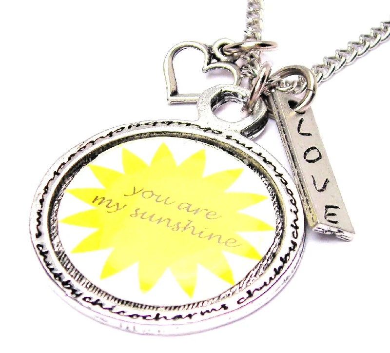 women's silver necklaces -You Are My Sunshine Framed Resin Necklace