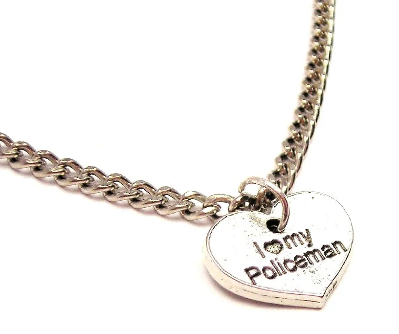 luxury wedding necklaces for women -I Love My Policeman Heart Single Charm Necklace