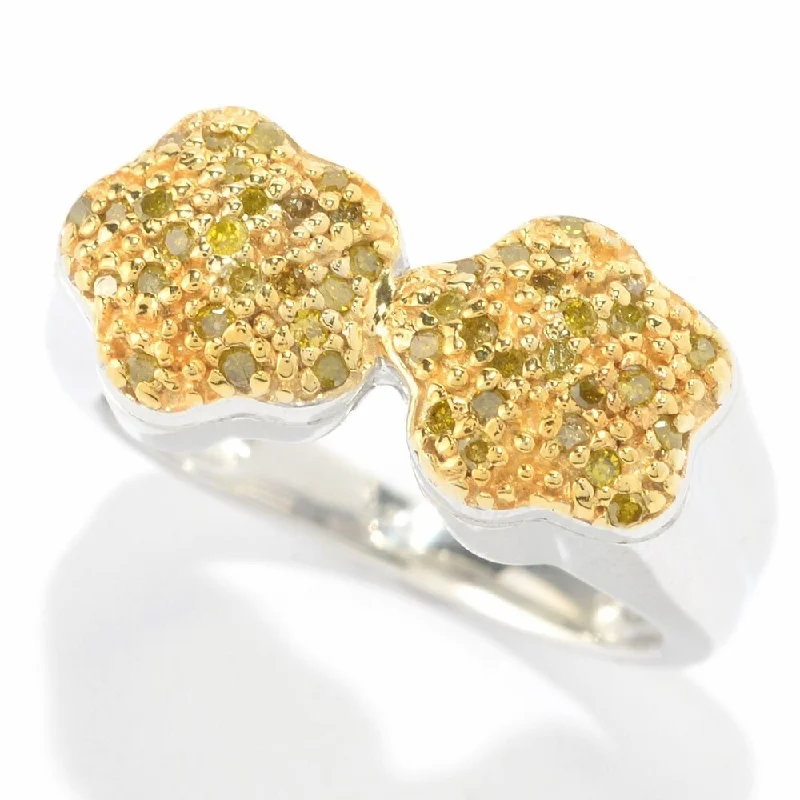 engagement rings for women -Sterling Silver with Genuine Yellow Diamond Flower Bypass Ring