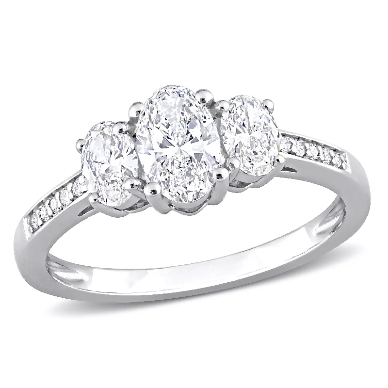 large statement rings -Miadora 1ct TDW Oval-cut Diamond Three-Stone Ring in 14k White Gold