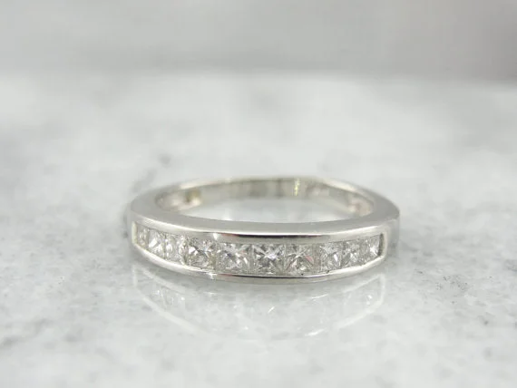 anniversary gemstone rings -Channel Set Square Cut Diamond Band