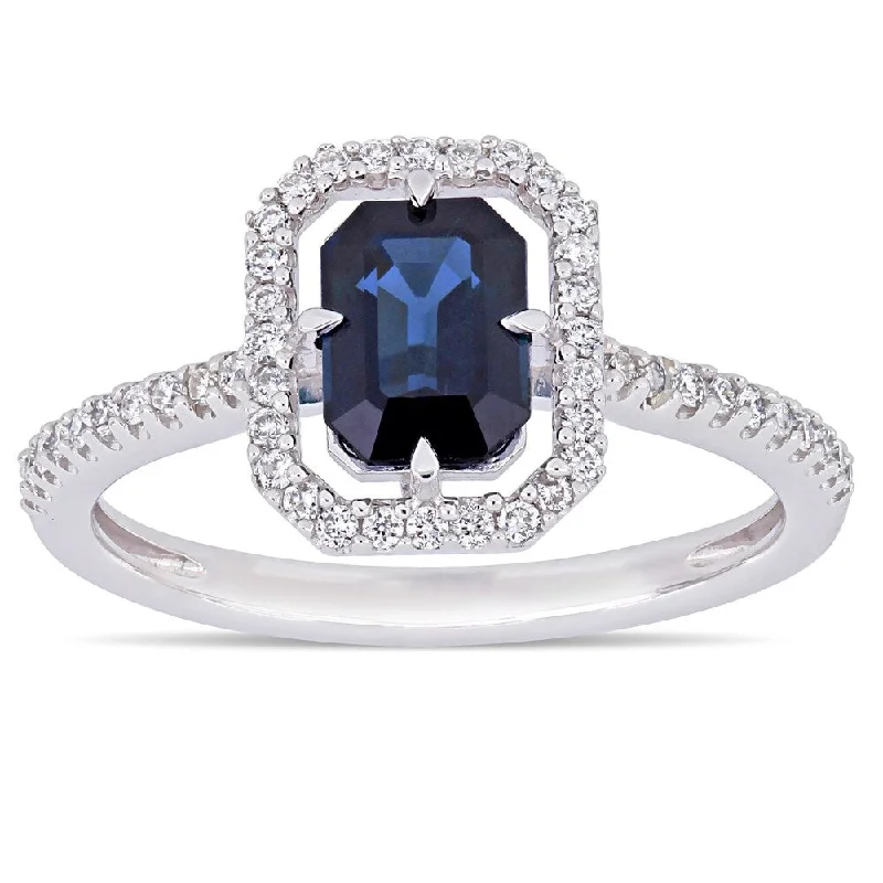 solitaire rings for women -Miadora 14k White Gold Blue Sapphire and 1/4ct TDW Diamond Floating Halo Ring