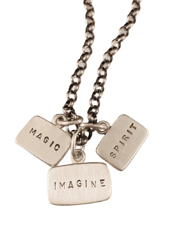 rose gold choker necklaces -18” Sterling Silver Imagine Magic Spirit Tag Charm Necklace