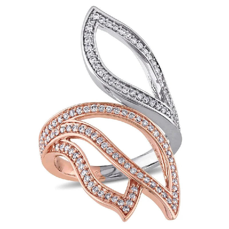 personalized rings for women -Miadora Signature Collection 14k 2-tone White and Rose Gold 5/8ct TDW Diamond Leaf Ring