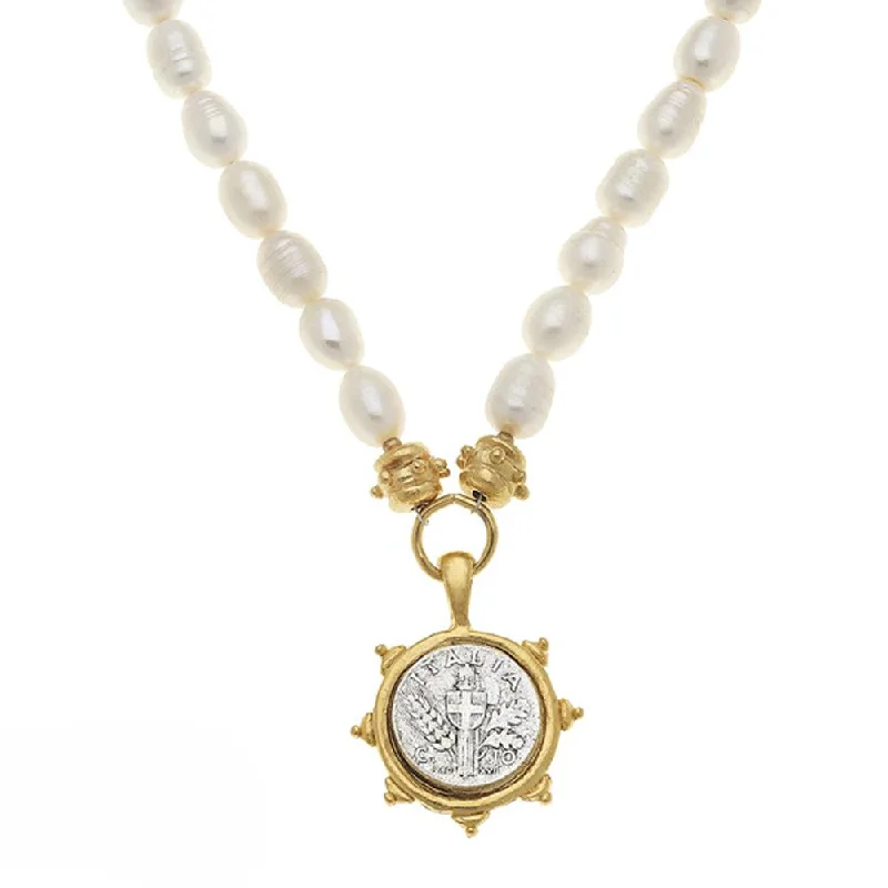 engagement necklaces for women -Coin with Cross Pendant Necklace