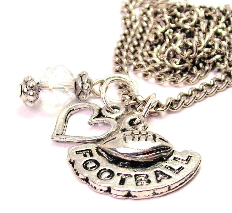 layered gold necklaces for women -Football With Word Football Necklace with Small Heart