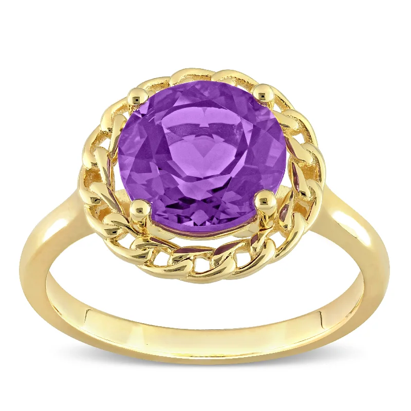 sapphire engagement rings -Miadora 2 1/4 CT TGW Amethyst-Africa Fashion Ring Yellow Silver