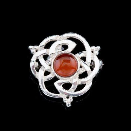 Silver or Gold Amber Celtic Brooch - AB130