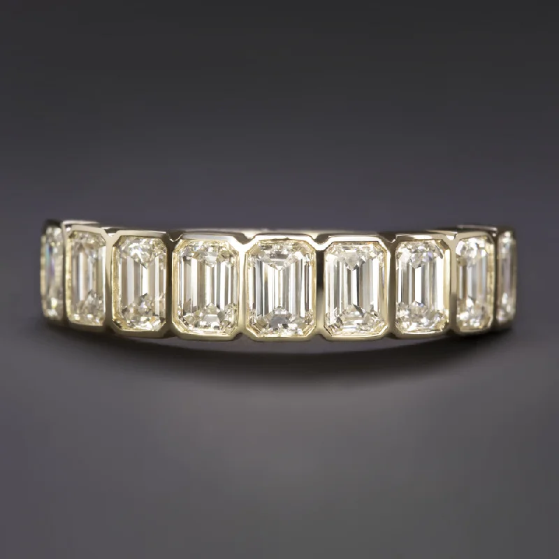 diamond rings for women -1.80ct EMERALD CUT DIAMOND WEDDING BAND BEZEL RING NATURAL YELLOW GOLD BAGUETTE