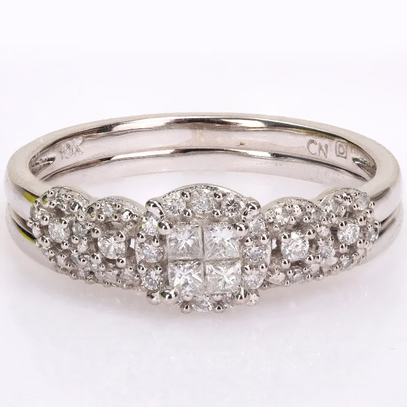 engagement rings for brides -Miadora 10k White Gold 1/3ct TDW Diamond Cluster Bridal Ring Set