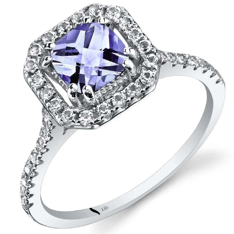 unique engagement rings for women -14k White Gold 1.38ct Tanzanite and White Topaz Ring