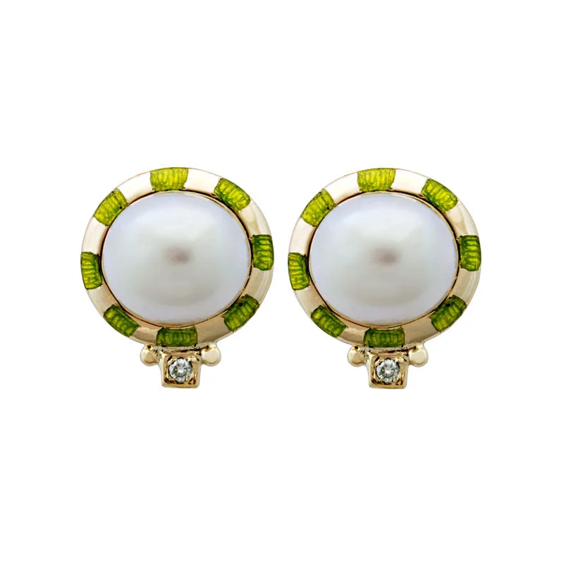 floral earrings for women -Earrings-Pearl and Diamond (Enamel)