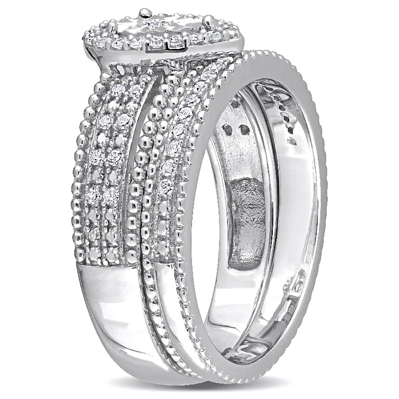 heart-shaped rings for women -Miadora 1/3ct TDW Diamond Multi-Row Halo Teardrop Bridal Ring Set in Sterling Silver