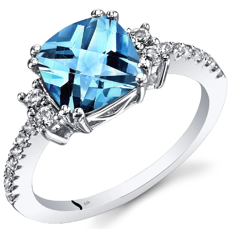 statement rings for women -14k White Gold 2.78ct Swiss Blue Topaz and White Topaz Ring