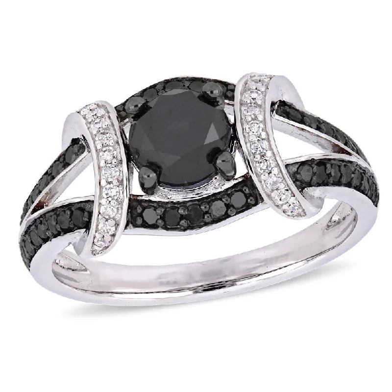 classic rings for women -Miadora 10k White Gold with Black Rhodium 1-3/8ct TDW Black & White Diamond Split Shank Ring