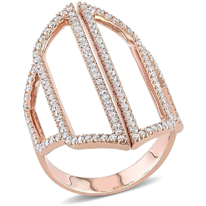 vintage solitaire rings -Miadora 14k Rose Gold 3/4ct TDW Diamond Geometric Abstract Middle Finger Ring