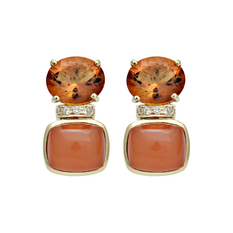 chic earrings for women -Earrings-Citrine, Cornelian and Diamond