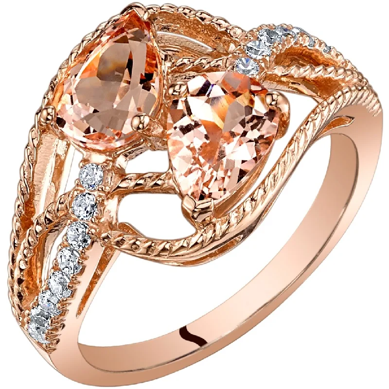 custom birthstone rings -14k Rose Gold 1.66ct Morganite and Cubic Zirconia Ring