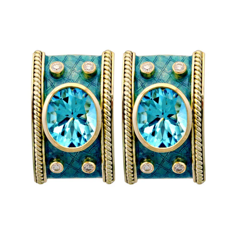 bridal earrings for women -Earrings-Blue Topaz and Diamond (Enamel)