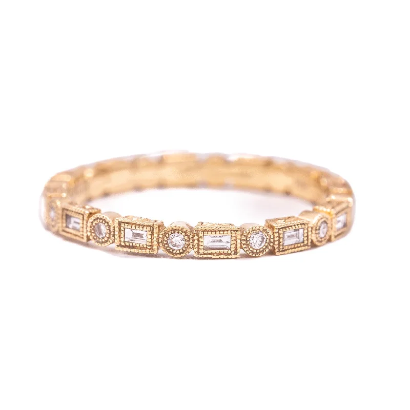 luxury diamond wedding rings -14kr Stackable Baguette + Round Diamond Band