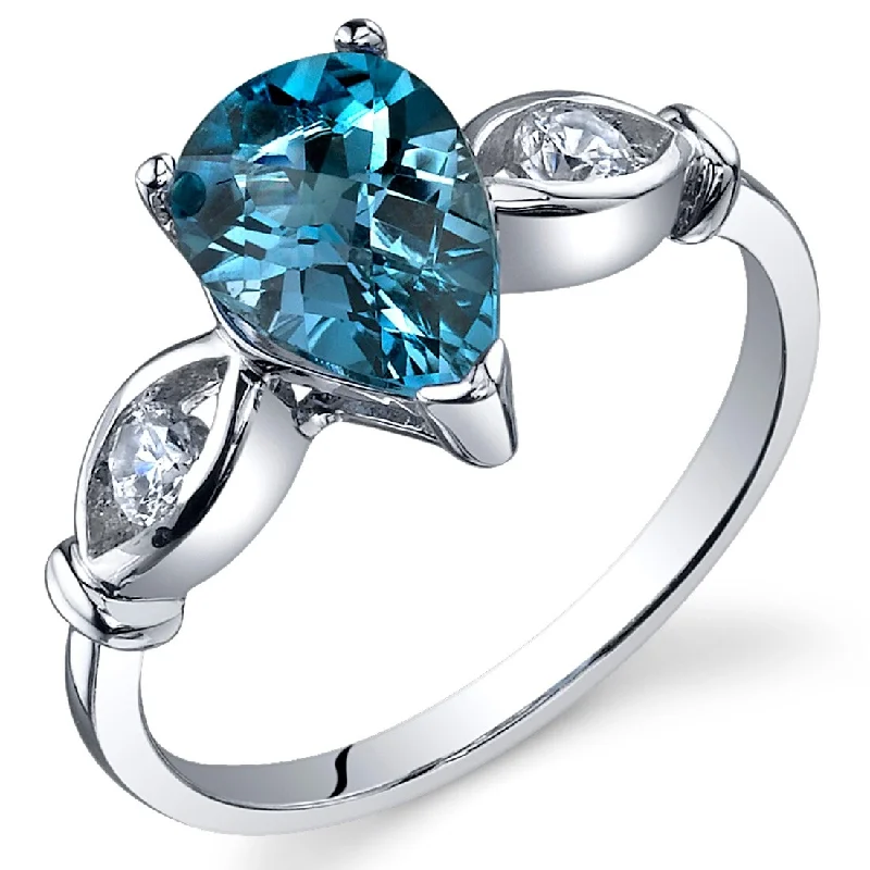 fashion gemstone rings for women -Sterling Silver 1.5 ct London Blue Topaz Birthstone Ring