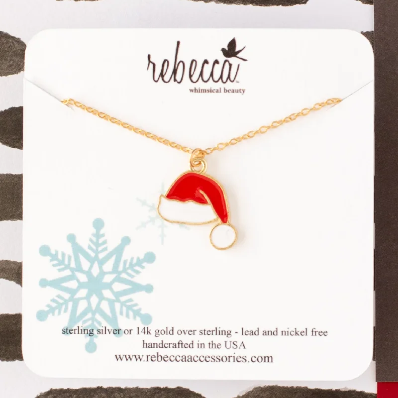 bridal pearl necklaces for women -Santa Hat Enamel Charm Necklace - Children's Christmas