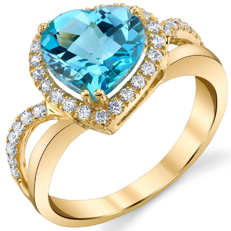 emerald rings for women -14k Yellow Gold 3ct Swiss Blue Topaz Birthstone Ring