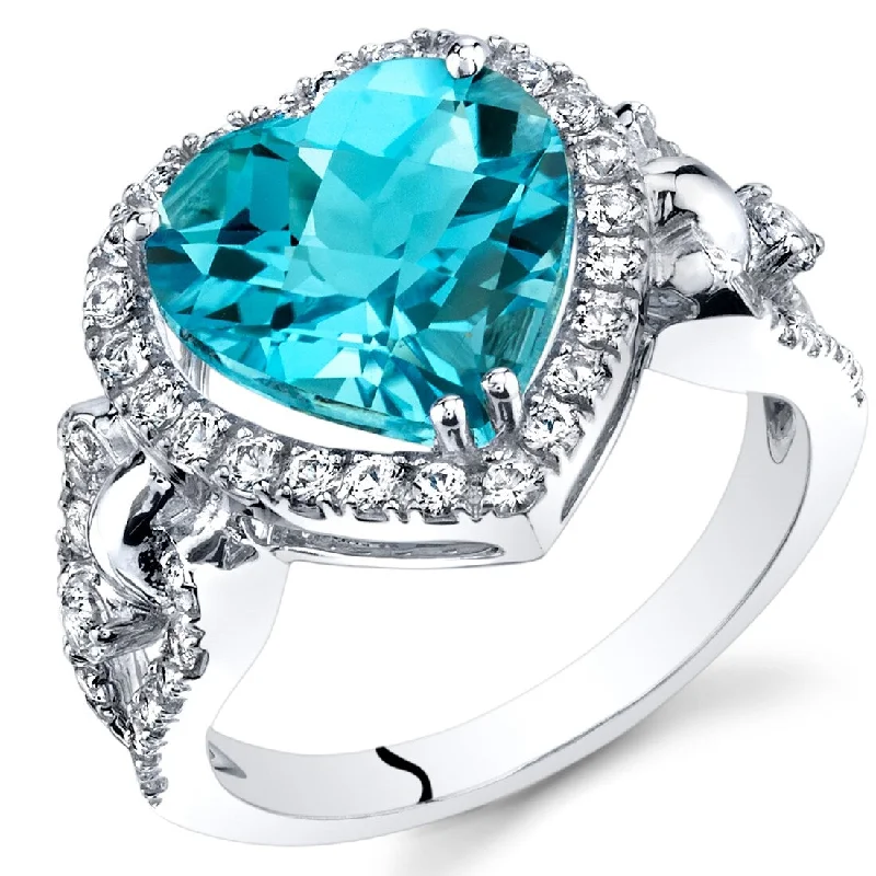 unique engagement rings for women -14k White Gold 4.5ct Swiss Blue Topaz and White Topaz Ring