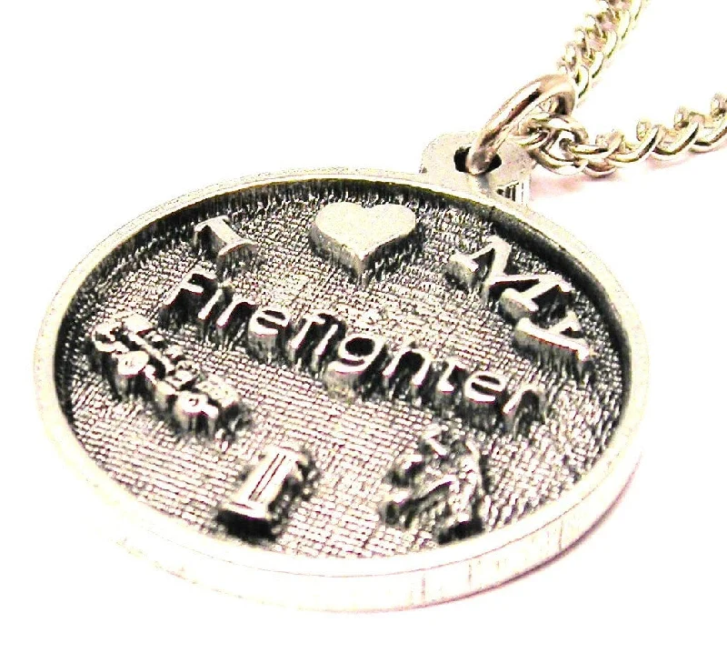 wedding necklaces for women -I Love My Firefighter With Symbols Circle Single Charm Necklace