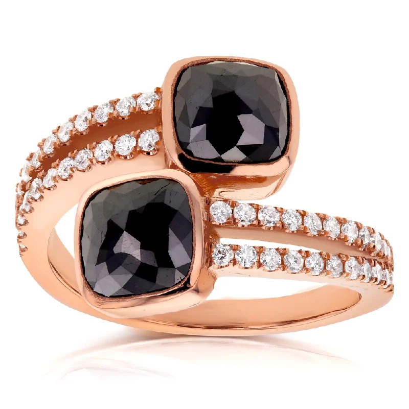 minimalist rings for women -Annello by Kobelli Two Collection 18k Rose Gold 2 7/8ct TDW Black and White Diamond Wrap Over Ring