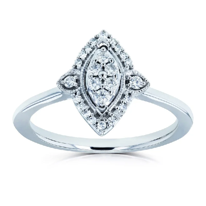 gold rings for women -Annello by Kobelli 10k White Gold 1/6ct TDW Diamond Cluster Marquise-Shaped Ring