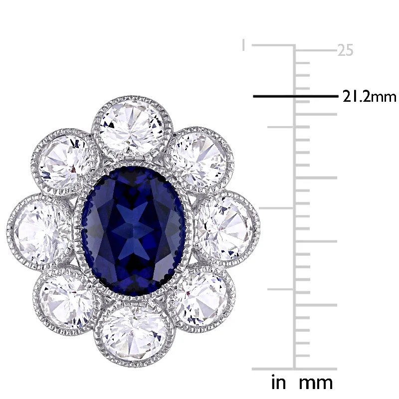 bold rings for women -Miadora 10k White Gold Created Blue and White Sapphire Flower Cocktail Ring