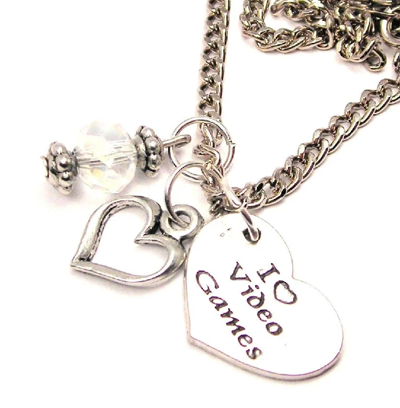 infinity pendant necklaces -I Love Video Games Heart And Crystal Necklace