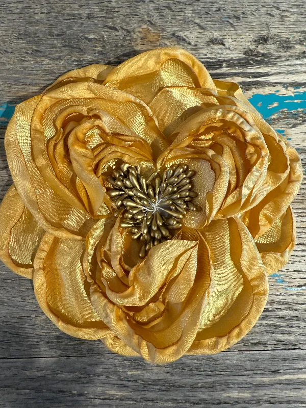 Mustard Yellow Satin Flower Brooch