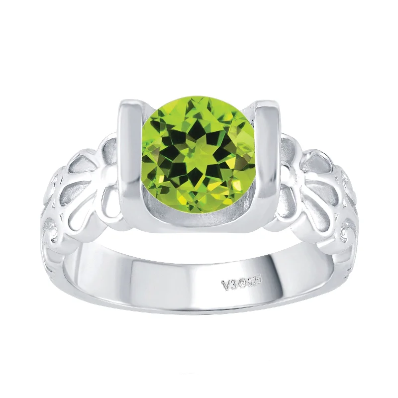 double band rings for women -Sterling Silver with Peridot Solitaire Ring